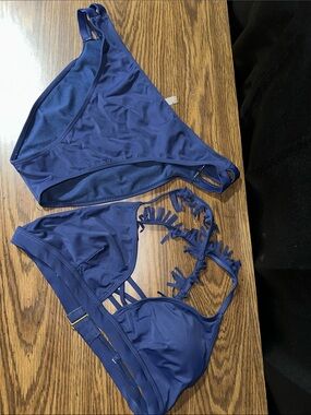 YMI Navy Blue Fringe Strappy Bikini Set